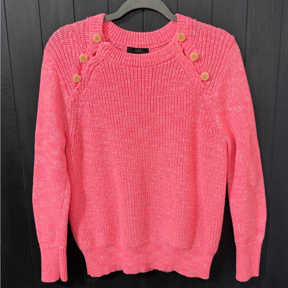 J. Crew Vibrant Pink Button-Accent Sweater